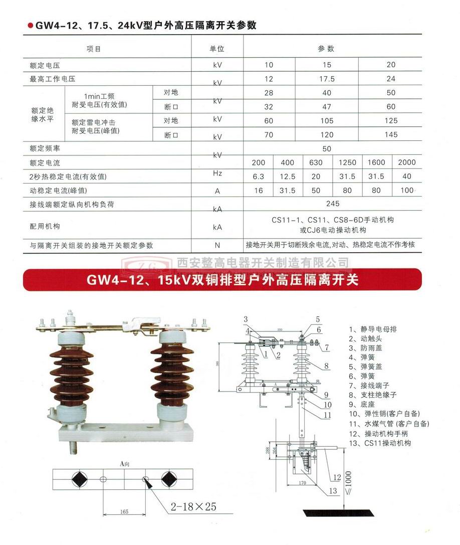 GW4-12、15系列户外高压隔离开关